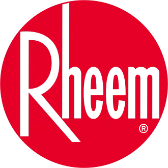 Rheem logo in white text on a red circle.